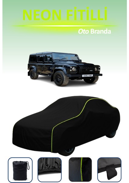 Siyah [land Rover Defender 110 2012 - 2016] Uyumlu Neon Fitilli Araba Brandası, Su ve Toz Geçirmez