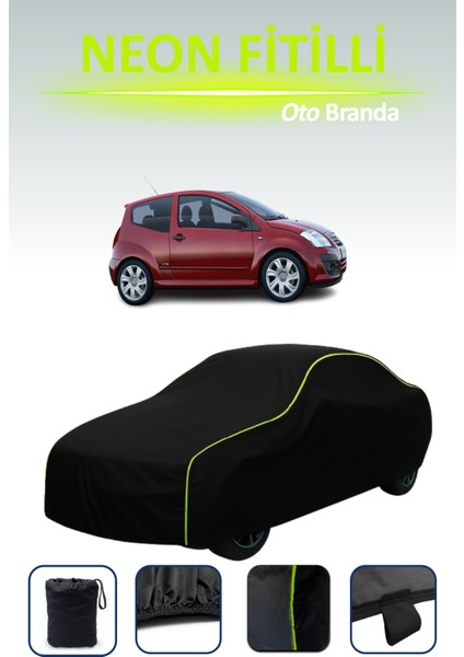 Siyah [citroen C2 Vts 2003 - 2009] Uyumlu Neon Fitilli Araba Brandası, Su ve Toz Geçirmez
