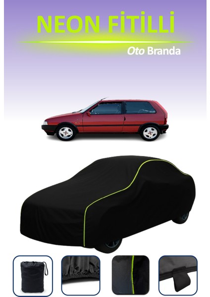 Siyah [fiat Uno 3 Kapılı 1989 - 1994] Uyumlu Neon Fitilli Araba Brandası, Su ve Toz Geçirmez