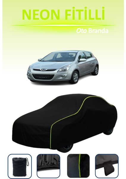 Siyah [hyundai I20 2009 - 2014] Uyumlu Neon Fitilli Araba Brandası, Su ve Toz Geçirmez