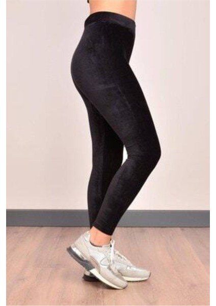 Kadın Gri Yüksek Bel Kadife Tayt Pantolon