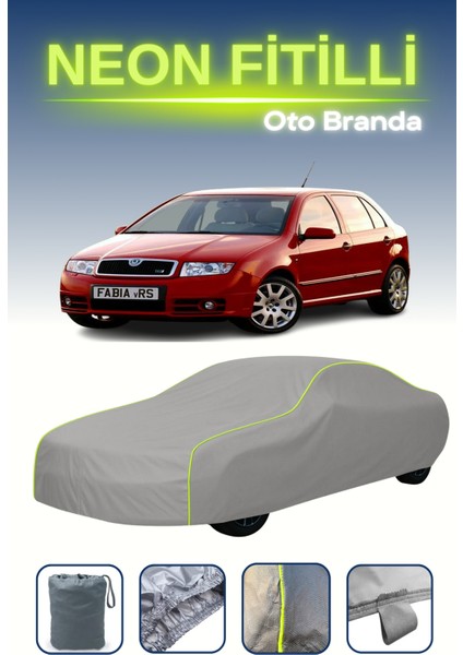 Gri [skoda Fabia Rs 2003 - 2007] Uyumlu Neon Fitilli Araba Brandası, Su ve Toz Geçirmez