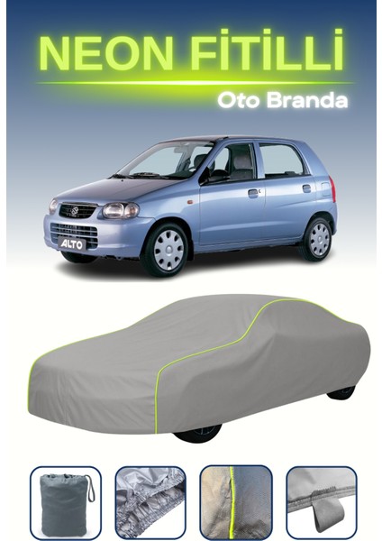 Gri [suzuki Alto 2002 - 2006] Uyumlu Neon Fitilli Araba Brandası, Su ve Toz Geçirmez