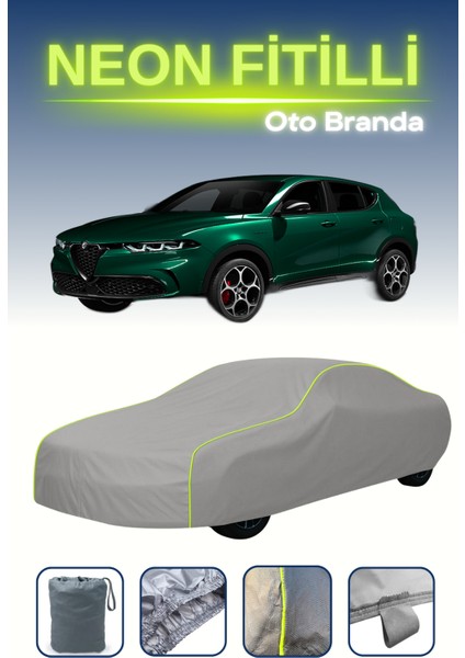 Gri [alfa Romeo Tonale] Uyumlu Neon Fitilli Araba Brandası, Su ve Toz Geçirmez