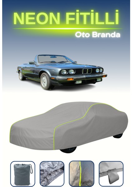 Gri [bmw 3 Serisi Cabriolet (E30) 1986 - 1993] Neon Fitilli Araba Brandası, Su ve Toz Geçirmez