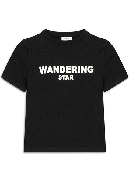 Slogan Aplikeli Dar Kesim T-Shırt TW6250070065001