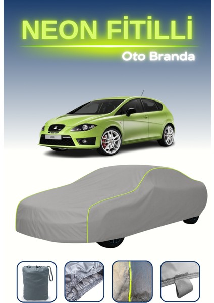 Gri [seat Leon Cupra R 2009 - 2012] Uyumlu Neon Fitilli Araba Brandası, Su ve Toz Geçirmez