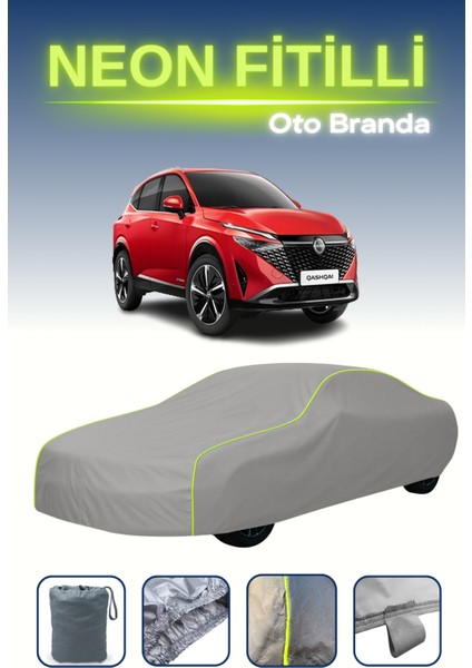Gri [nissan Qashqai Suv] Uyumlu Neon Fitilli Araba Brandası, Su ve Toz Geçirmez
