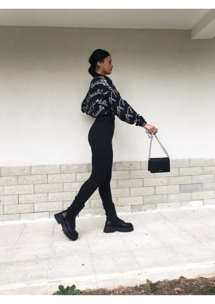 Kadın Siyah Çelik Örme Tayt modelleri