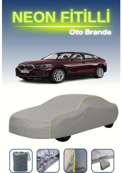 Gri [bmw X6 2019 - 2021] Uyumlu Neon Fitilli Araba Brandası, Su ve Toz Geçirmez
