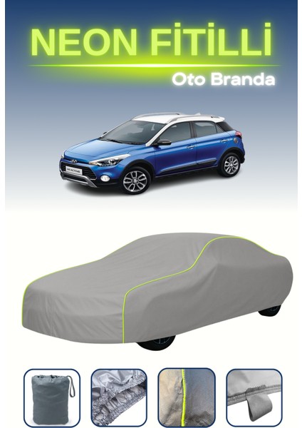 Gri [hyundai I20 Active 2018 - 2021] Uyumlu Neon Fitilli Araba Brandası, Su ve Toz Geçirmez