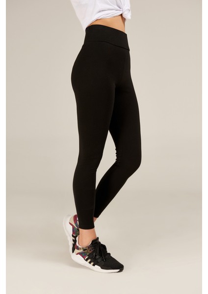 Kadın Siyah Yüksek Bel Korsajlı Spor Tayt