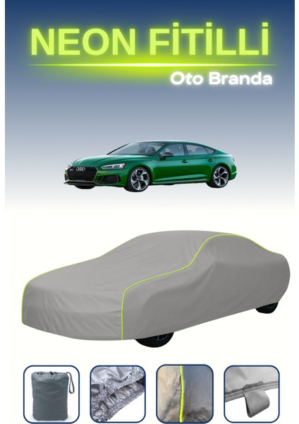 Gri [audi Rs5 Sportback 2019 - 2021] Uyumlu Neon Fitilli Araba Brandası, Su ve Toz Geçirmez