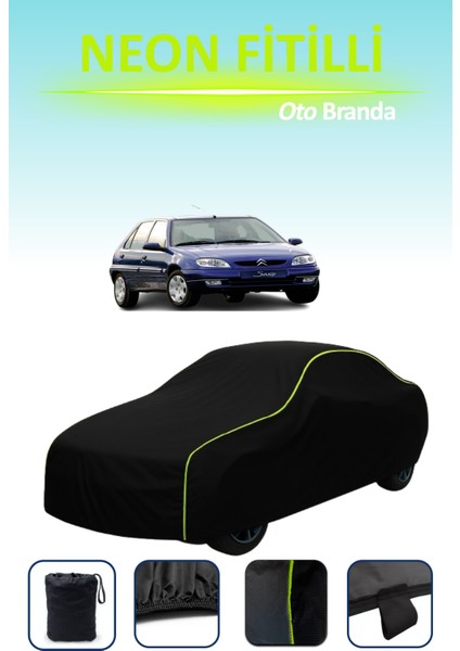Siyah [citroen Saxo 5 Kapılı 1998 - 2002] Uyumlu Neon Fitilli Araba Brandası, Su ve Toz Geçirmez