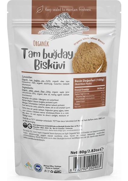 Organik Tam Buğday Bisküvi 80 gr fiyatları