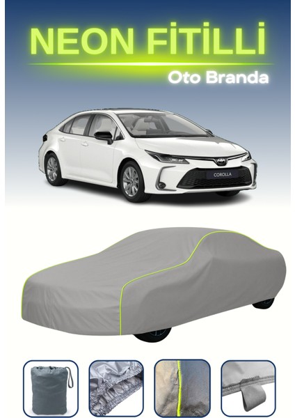 Gri [toyota Corolla Sedan] Uyumlu Neon Fitilli Araba Brandası, Su ve Toz Geçirmez