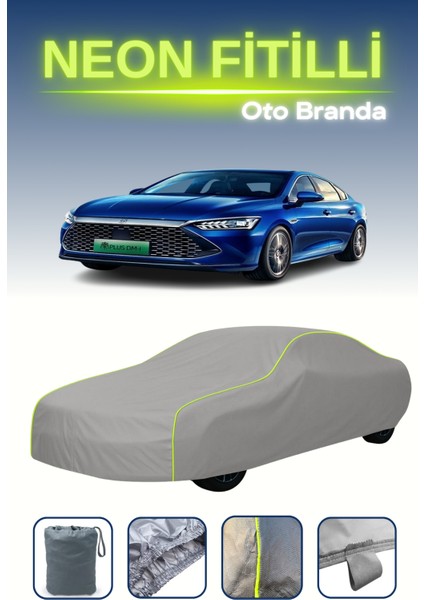 Gri [byd Qin Plus 2] Uyumlu Neon Fitilli Araba Brandası, Su ve Toz Geçirmez