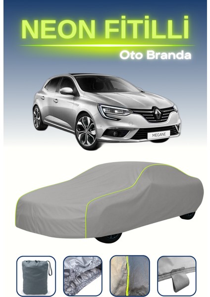 Gri [renault Megane Hb Hatchback] Uyumlu Neon Fitilli Araba Brandası, Su ve Toz Geçirmez