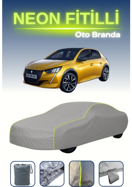 Gri [peugeot 208 2] Uyumlu Neon Fitilli Araba Brandası, Su ve Toz Geçirmez