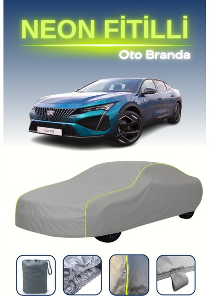 Gri [peugeot 408] Uyumlu Neon Fitilli Araba Brandası, Su ve Toz Geçirmez