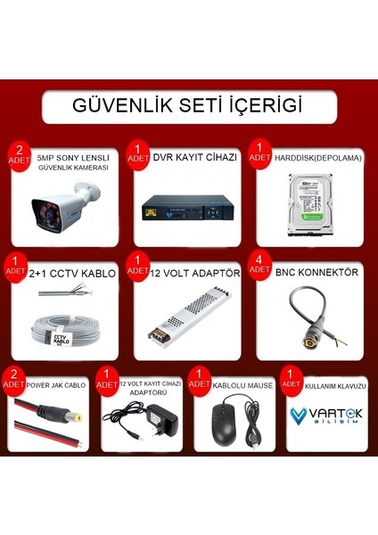 2 Kameralı 5mp Lensli 1080P Fullhd Kamera Seti - Su Gecirmez- Sabit Ip Gerektirmez fırsatları