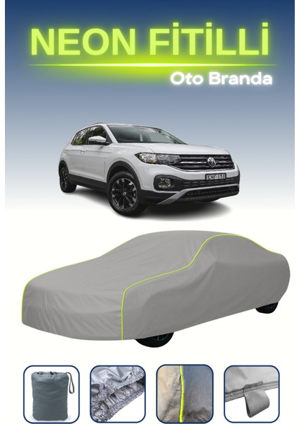 Gri [volkswagen T-Cross 2018 - 2021] Uyumlu Neon Fitilli Araba Brandası, Su ve Toz Geçirmez