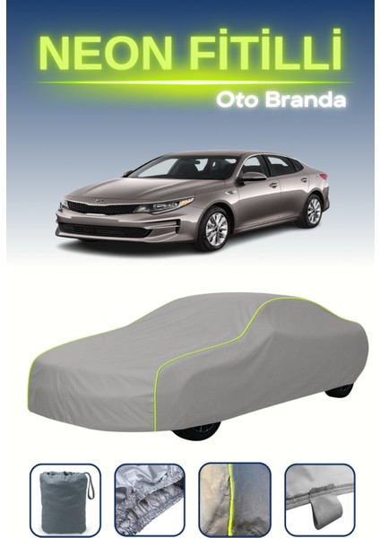 Gri [kia Optima (Us) 2018 - 2021] Uyumlu Neon Fitilli Araba Brandası, Su ve Toz Geçirmez