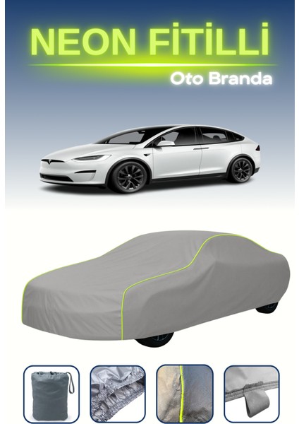 Gri [tesla Motors Model x 2015 - 2021] Uyumlu Neon Fitilli Araba Brandası, Su ve Toz Geçirmez