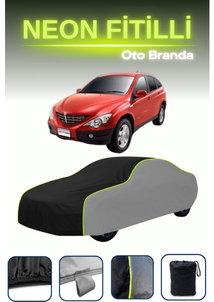 Gri-Siyah-Gri [ssangyong Actyon] Uyumlu Neon Fitilli Araba Brandası, Su ve Toz Geçirmez