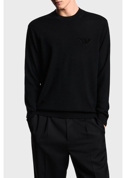 Logolu % 100 Yün Regular Fit Bisiklet Yaka Kazak Erkek Kazak EM002419 AF14158 UC001