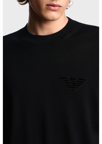 Logolu % 100 Yün Regular Fit Bisiklet Yaka Kazak Erkek Kazak EM002419 AF14158 UC001 fırsatları