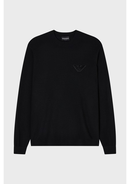 Logolu % 100 Yün Regular Fit Bisiklet Yaka Kazak Erkek Kazak EM002419 AF14158 UC001 indirimleri