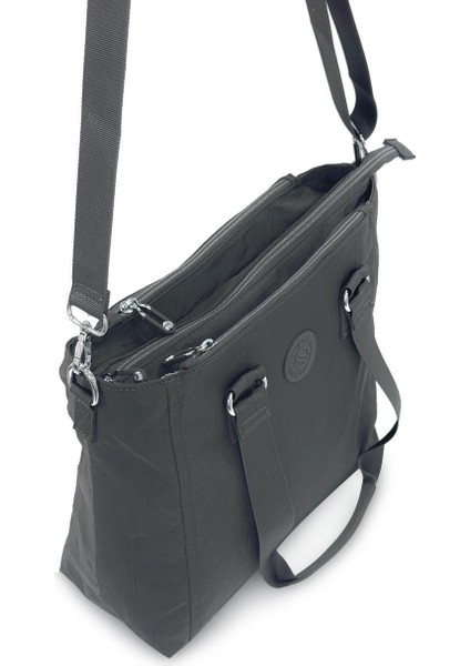 Suya Dayanıklı Klinkır Kumaş Çok Bölmeli Çapraz El ve Omuz Kadın Çanta Füme