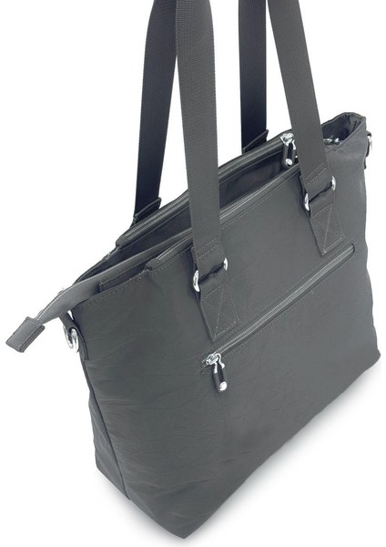 Suya Dayanıklı Klinkır Kumaş Çok Bölmeli Çapraz El ve Omuz Kadın Çanta Füme modelleri