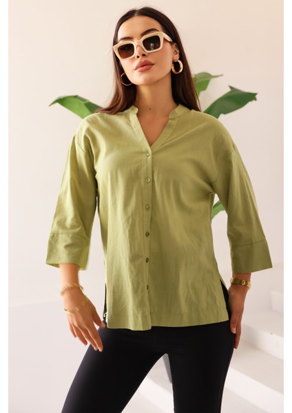 Kadın Yeşil Rahat Kesim Düğmeli Kadın Gömlek/kimono – Hafif Kumaş, Şık ve Günlük – Kadın Gömlek