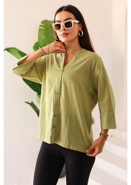 Kadın Yeşil Rahat Kesim Düğmeli Kadın Gömlek/kimono – Hafif Kumaş, Şık ve Günlük – Kadın Gömlek fiyatları