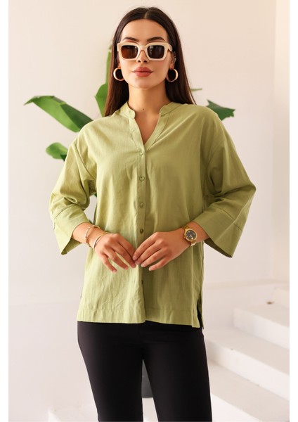 Kadın Yeşil Rahat Kesim Düğmeli Kadın Gömlek/kimono – Hafif Kumaş, Şık ve Günlük – Kadın Gömlek modelleri