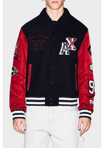 Logolu Işleme Detaylı Yün Karışımlı Relaxed Fit Bomber Ceket Erkek Ceket XM001106 AF16601 MB164