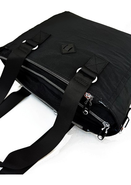 Suya Dayanıklı Klinkır Kumaş Çok Bölmeli Çapraz El ve Omuz Kadın Çanta Siyah modelleri