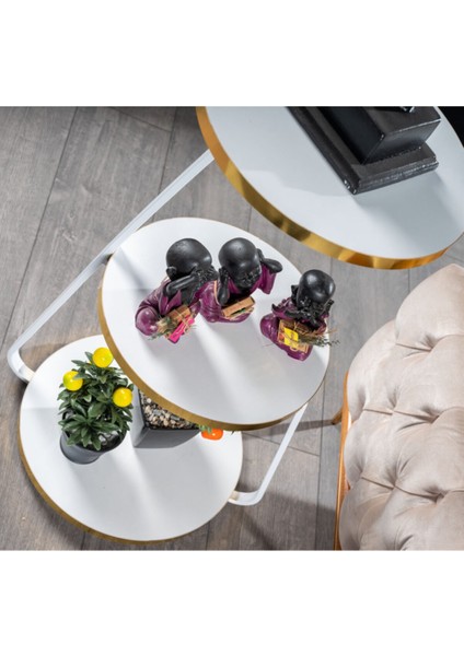 Mermer Görünümlü Suntalam 3 Raflı Modern Tasarım Dekoratif Yan Sehpa Dayanıklı ve Kolay Kurulum fırsatları