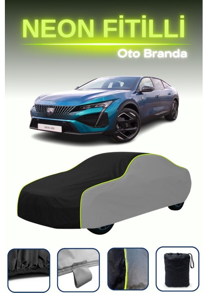 Gri-Siyah-Gri [peugeot 408] Uyumlu Neon Fitilli Araba Brandası, Su ve Toz Geçirmez