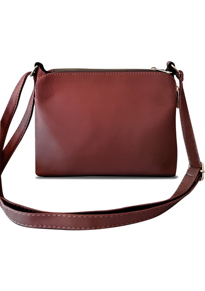 Kadın Suni Deri Ayarlanabilir Çapraz Askılı 4 Bölmeli ve Metal Fermuarlı Omuz Çantası Bordo fiyatları