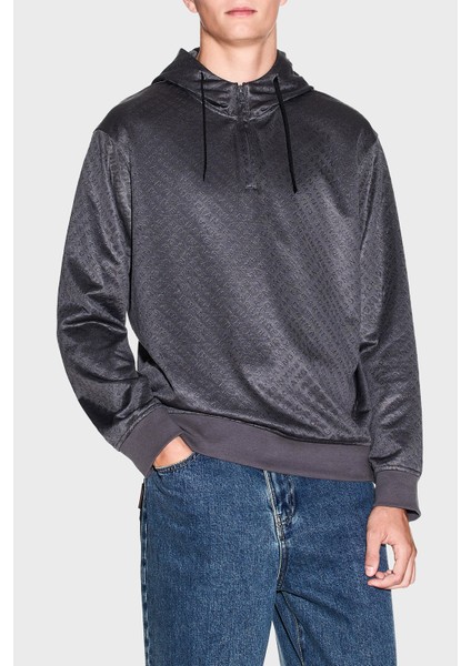 Pamuk Karışımlı Regular Fit Yarım Fermuarlı Kapüşonlu Sweat Erkek Sweat XM001355 AF16259 F8039