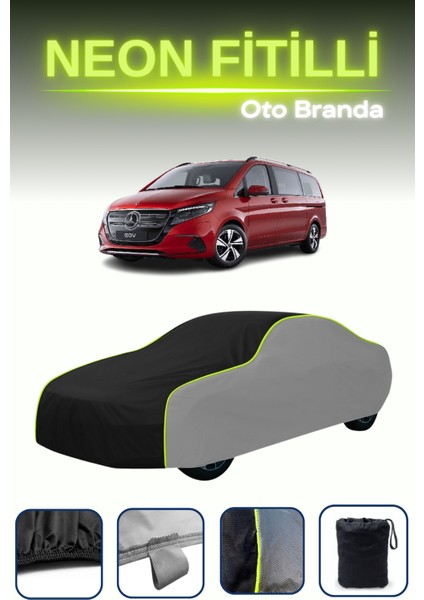 Gri-Siyah-Gri [mercedes Eqv 2019 - 2021] Uyumlu Neon Fitilli Araba Brandası, Su ve Toz Geçirmez