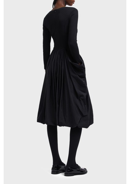 Slim Fit Kayık Yaka Pileli Midi Boy Elbise Bayan Elbise EW002782 AF12303 UC001 fiyatları