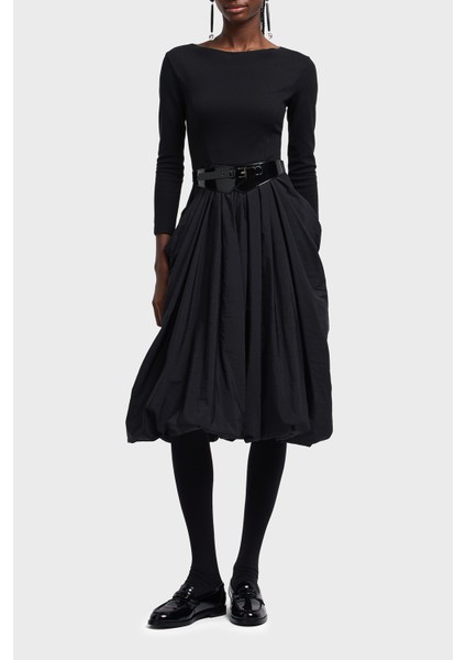 Slim Fit Kayık Yaka Pileli Midi Boy Elbise Bayan Elbise EW002782 AF12303 UC001 modelleri