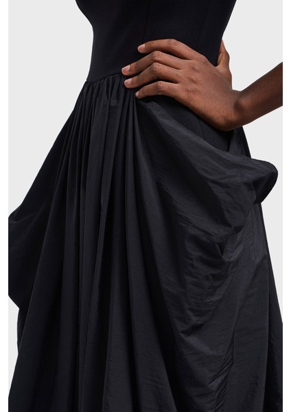 Slim Fit Kayık Yaka Pileli Midi Boy Elbise Bayan Elbise EW002782 AF12303 UC001 fırsatları