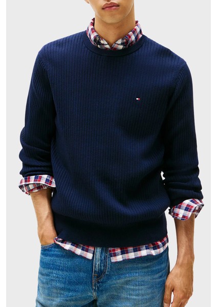 Pamuk ve Kaşmir Karışımlı Regular Fit Bisiklet Yaka Kazak Erkek Kazak MW0MW40449 Dw5