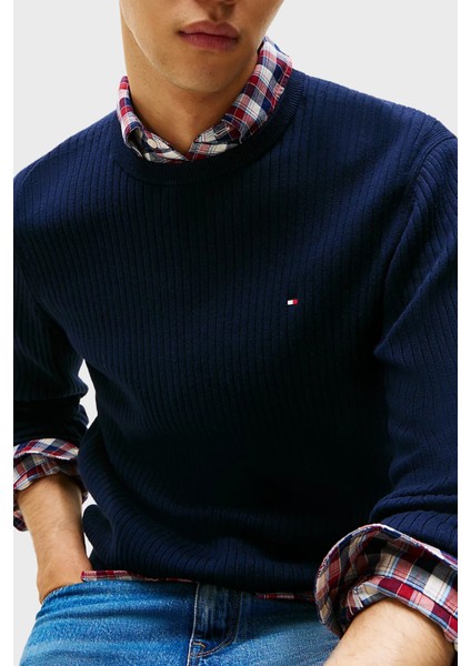 Pamuk ve Kaşmir Karışımlı Regular Fit Bisiklet Yaka Kazak Erkek Kazak MW0MW40449 Dw5 fırsatları