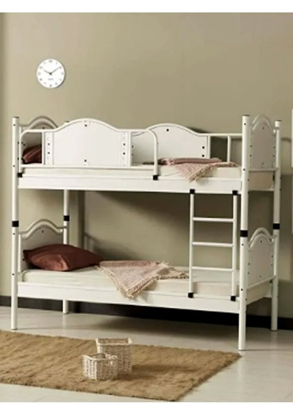 Argimo Avangard Genç Çocuk Odası Ahşap Başlıklı Metal Ranza ve Karyola 90 x 190 Beyaz